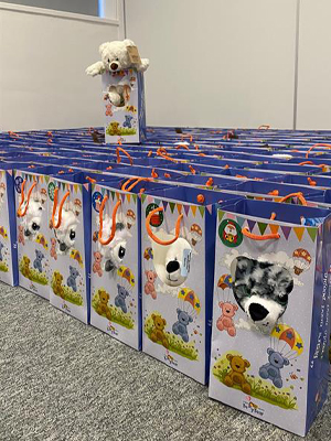 Bear packs created by Foresters employees for Cash for Kids Mission Christmas