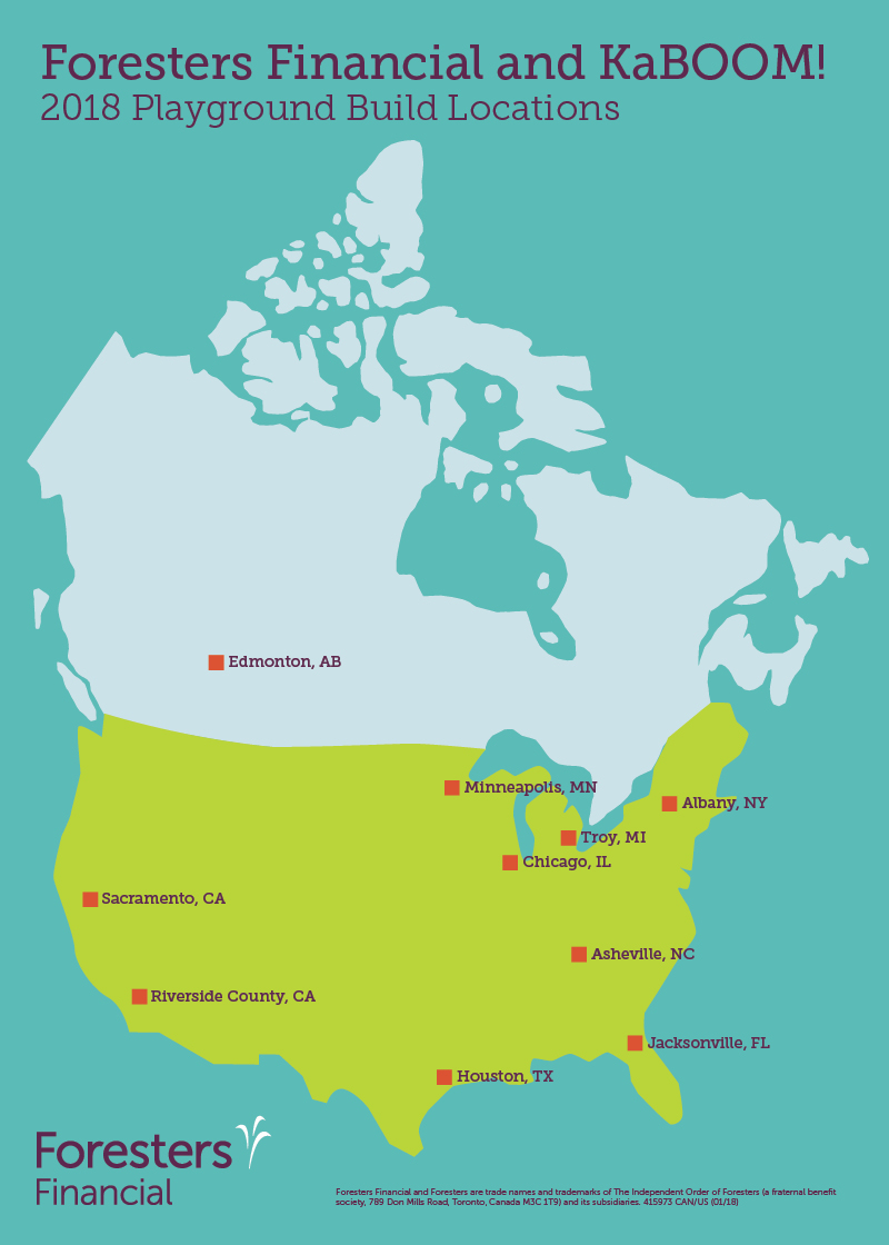 2018 Playground Build Locations map
